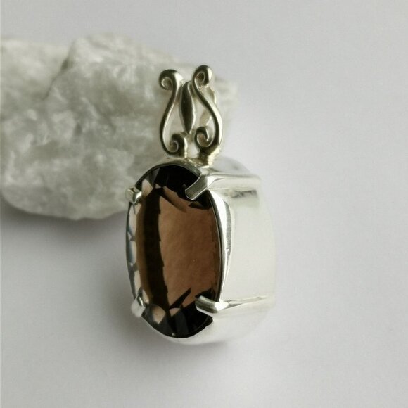 NEW fancy cut Smokey Topaz Smoky Quartz pendant necklace - Picture 2 of 10